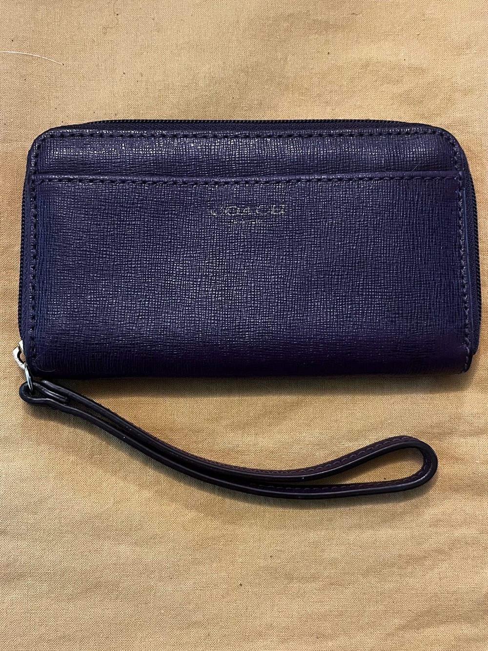 Coach Purple Saffiano Zip Wristlet Card Holder 6”x3.5”